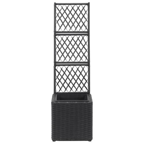 Espalier med hævet plantekasse 30x30x107 cm polyrattan sort