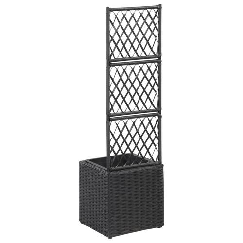 Espalier med hævet plantekasse 30x30x107 cm polyrattan sort