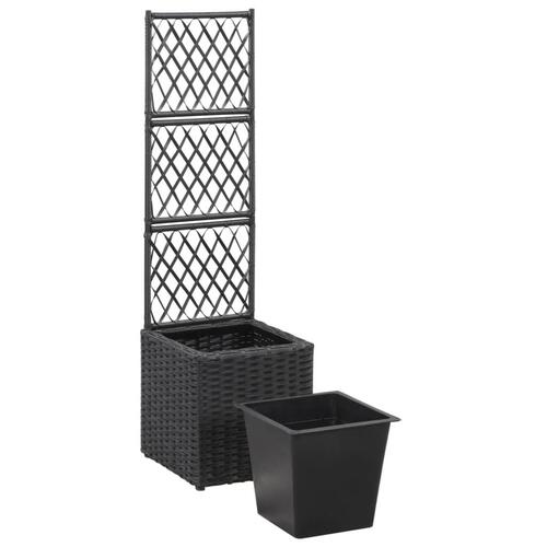 Espalier med hævet plantekasse 30x30x107 cm polyrattan sort