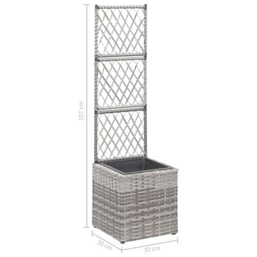 Espalier med hævet plantekasse 30x30x107 cm polyrattan grå
