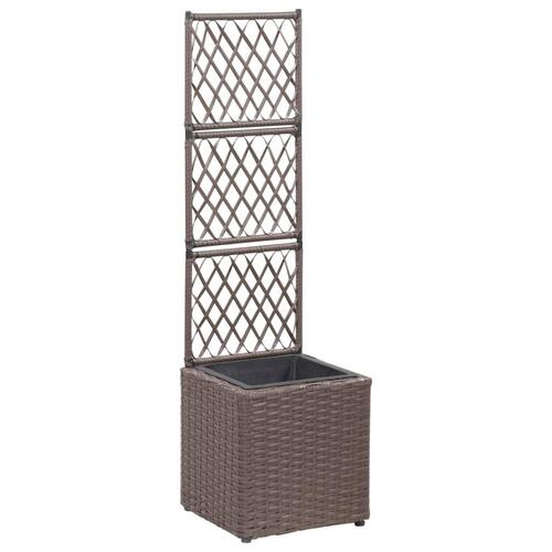 Espalier med hævet plantekasse 30x30x107 cm polyrattan brun