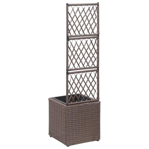 Espalier med hævet plantekasse 30x30x107 cm polyrattan brun