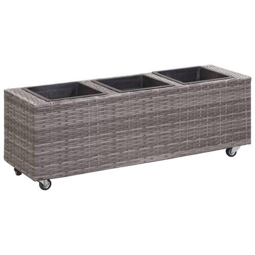 Hævet plantekasse med 3 krukker 100x30x36 cm polyrattan grå