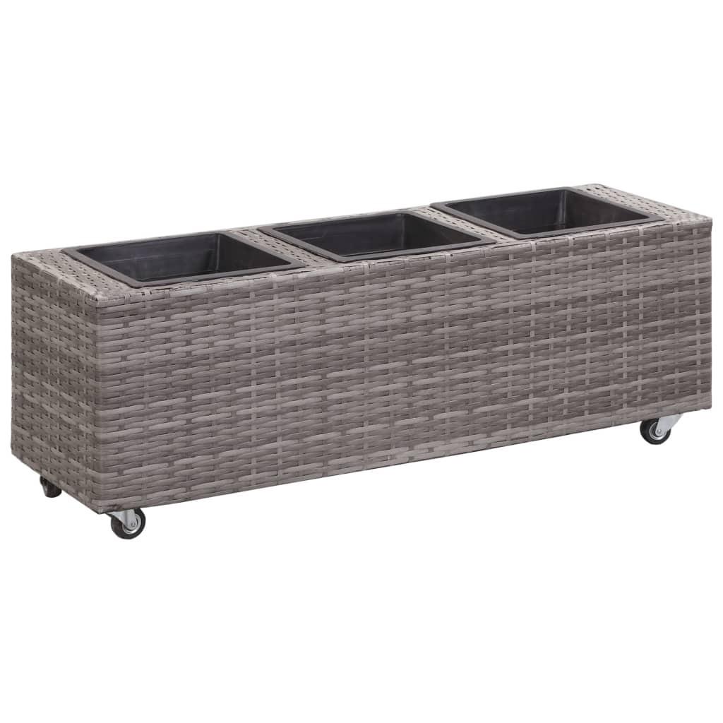 Hævet plantekasse med 3 krukker 100x30x36 cm polyrattan grå