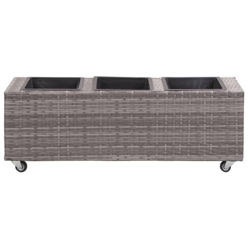 Hævet plantekasse med 3 krukker 100x30x36 cm polyrattan grå
