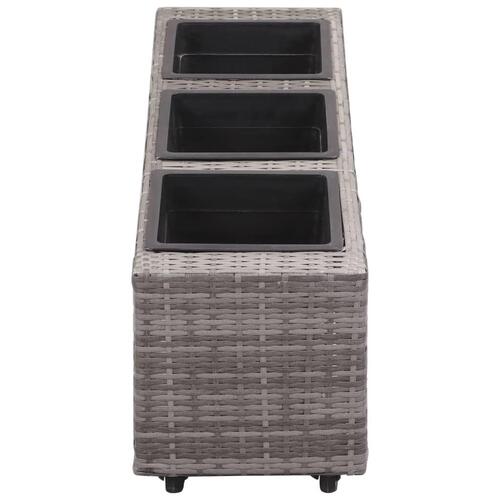 Hævet plantekasse med 3 krukker 100x30x36 cm polyrattan grå