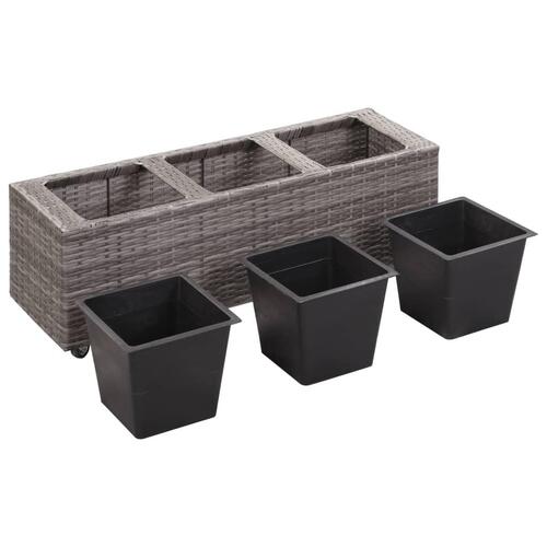 Hævet plantekasse med 3 krukker 100x30x36 cm polyrattan grå
