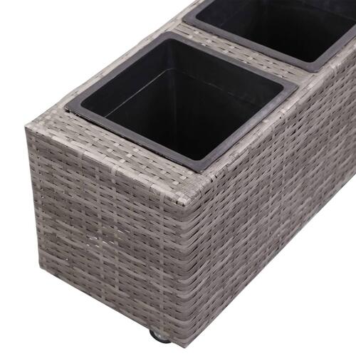 Hævet plantekasse med 3 krukker 100x30x36 cm polyrattan grå
