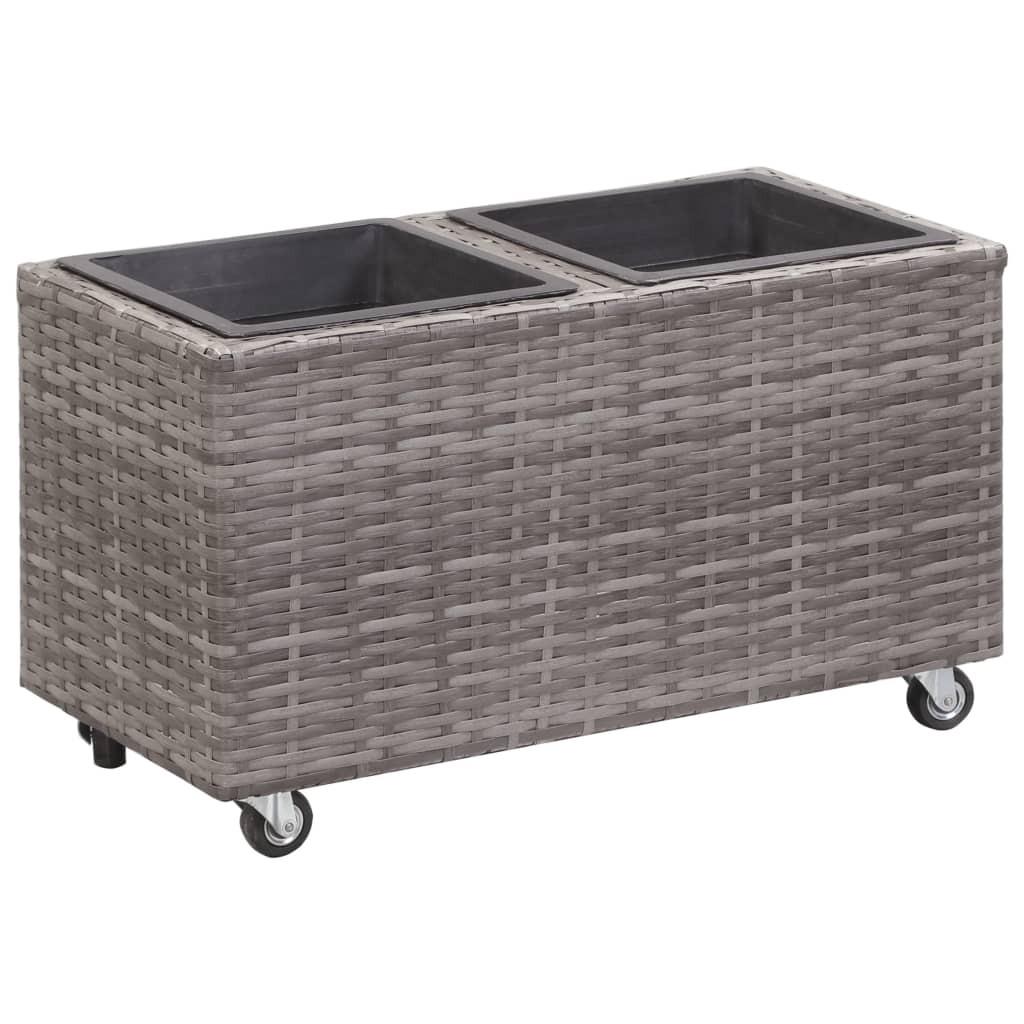 Hævet plantekasse med 2 krukker 60x30x36 cm polyrattan grå