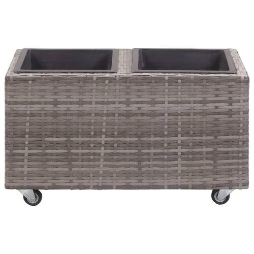 Hævet plantekasse med 2 krukker 60x30x36 cm polyrattan grå
