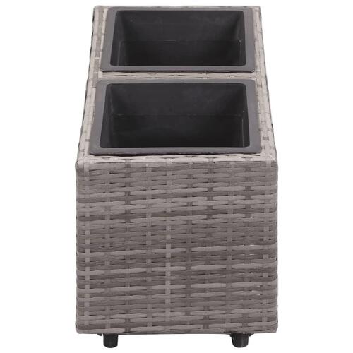 Hævet plantekasse med 2 krukker 60x30x36 cm polyrattan grå