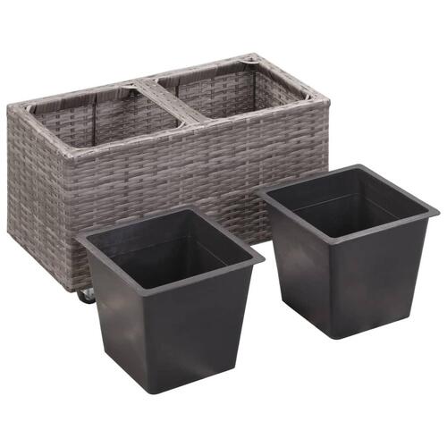 Hævet plantekasse med 2 krukker 60x30x36 cm polyrattan grå