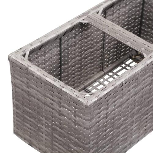 Hævet plantekasse med 2 krukker 60x30x36 cm polyrattan grå