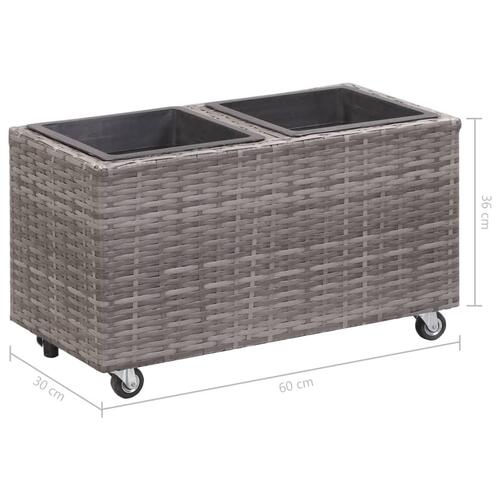Hævet plantekasse med 2 krukker 60x30x36 cm polyrattan grå