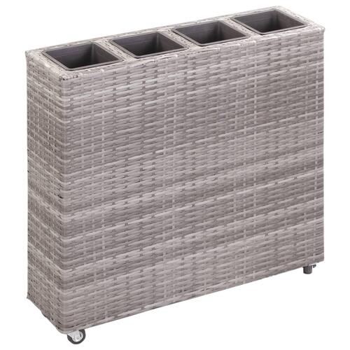 Hævet plantekasse med 4 krukker 80x22x79 cm polyrattan grå