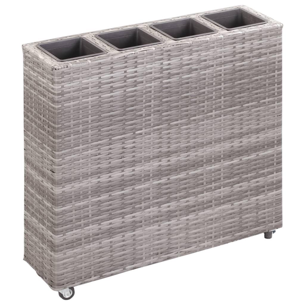 Hævet plantekasse med 4 krukker 80x22x79 cm polyrattan grå