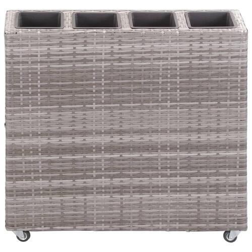 Hævet plantekasse med 4 krukker 80x22x79 cm polyrattan grå