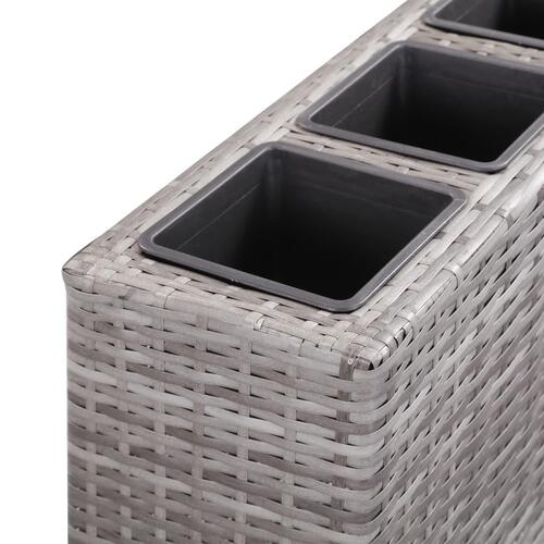 Hævet plantekasse med 4 krukker 80x22x79 cm polyrattan grå