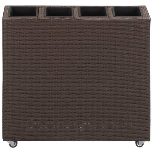 Hævet plantekasse med 4 krukker 80x22x79 cm polyrattan brun