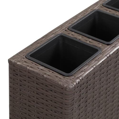Hævet plantekasse med 4 krukker 80x22x79 cm polyrattan brun