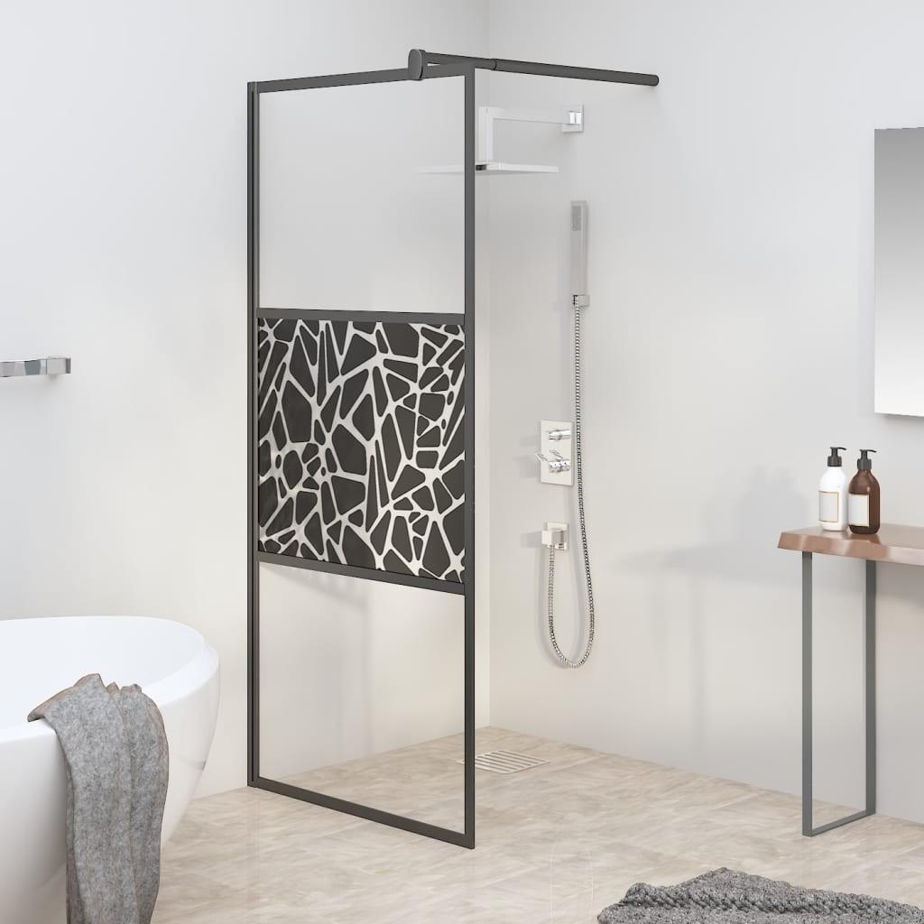 Brusevæg 80x195 cm sikkerhedsglas med stendesign sort