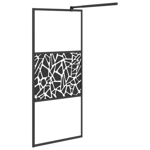 Brusevæg 80x195 cm sikkerhedsglas med stendesign sort