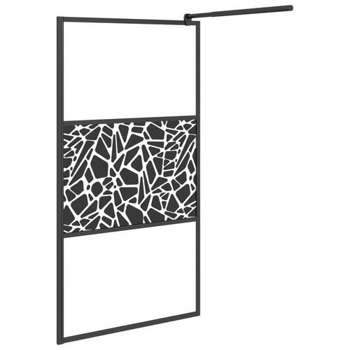 Brusevæg 115x195 cm sikkerhedsglas med stendesign sort