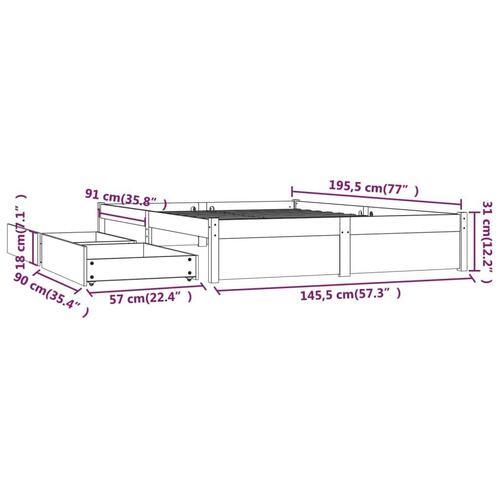 Sengeramme med skuffer 140x190 cm dobbelt hvid