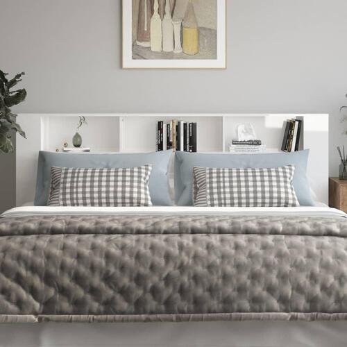 Sengegavl med opbevaring 220x18,5x104,5 cm hvid højglans