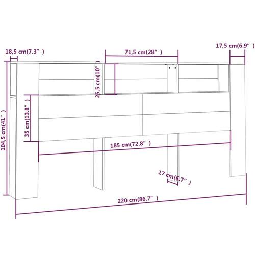 Sengegavl med opbevaring 220x18,5x104,5 cm hvid højglans