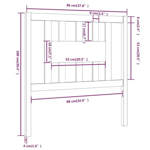 Sengegavl 96x4x100 cm i massivt fyrretræ - sort