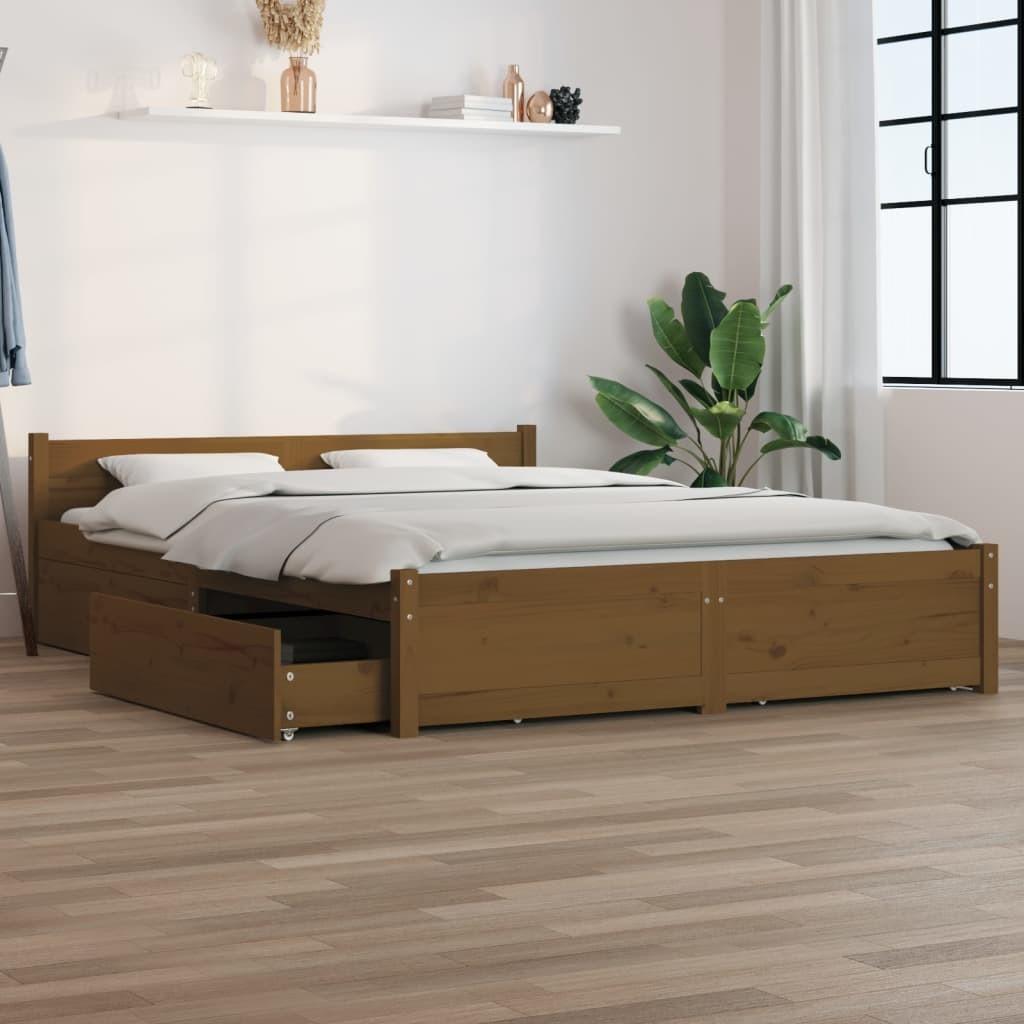 Sengeramme med skuffer 120x200 cm gyldenbrun