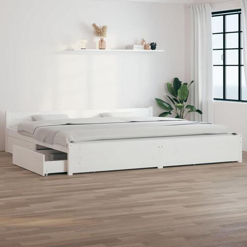 Sengeramme med skuffer 200x200 cm hvid