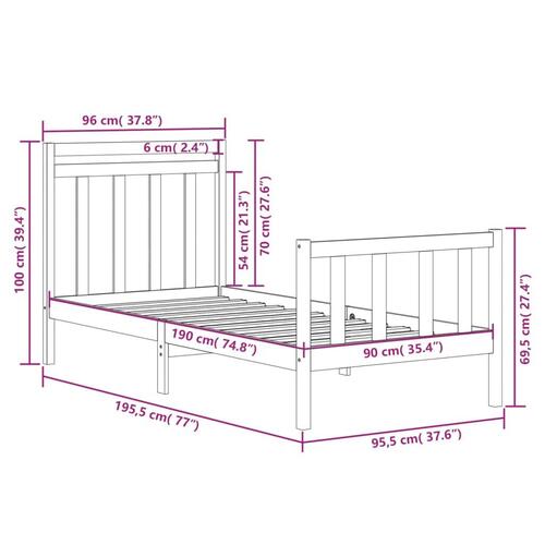 Sengeramme 90x190 cm massivt træ