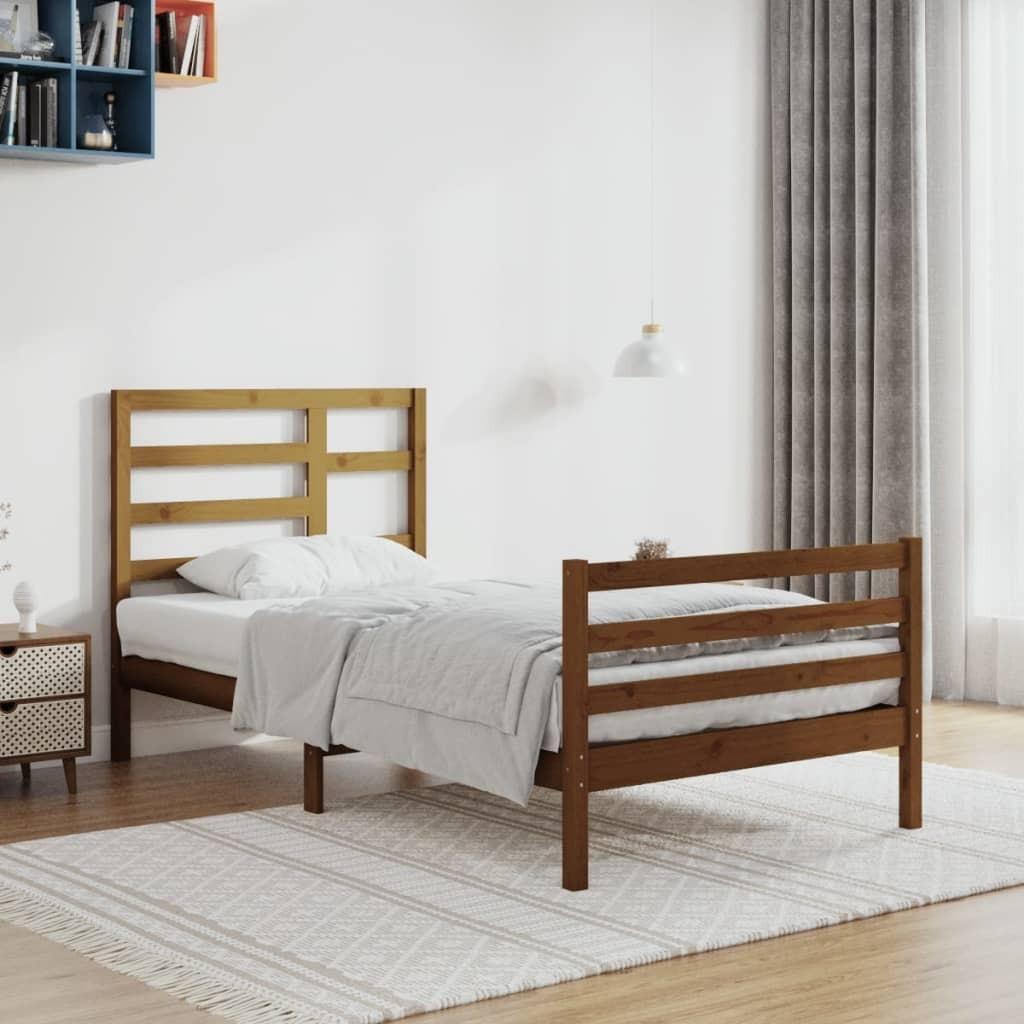 Sengeramme 90x200 cm massivt træ gyldenbrun