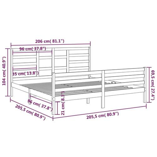 Sengeramme 200x200 cm massivt træ grå