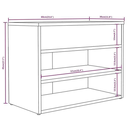 Skobænk 60x30x45 cm konstrueret træ røget egetræsfarve