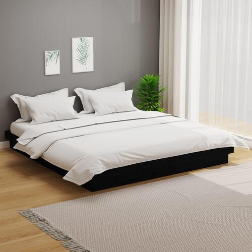 Sengeramme 200x200 cm massivt træ sort