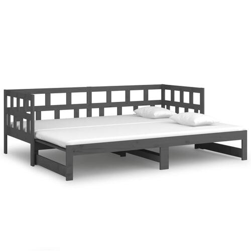Daybed med udtræk 2x(90x190) cm massivt fyrretræ grå