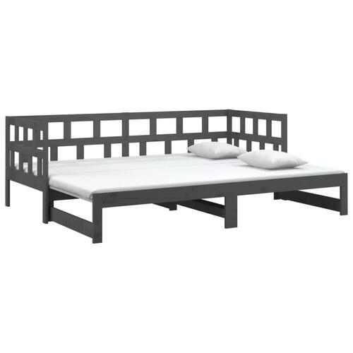 Daybed med udtræk 2x(90x190) cm massivt fyrretræ grå