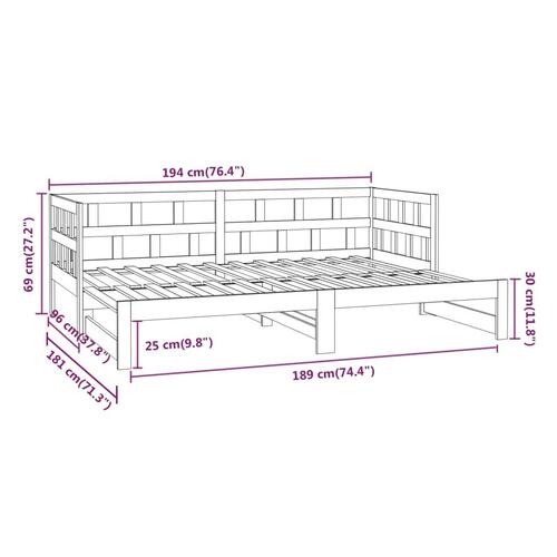 Daybed med udtræk 2x(90x190) cm massivt fyrretræ grå