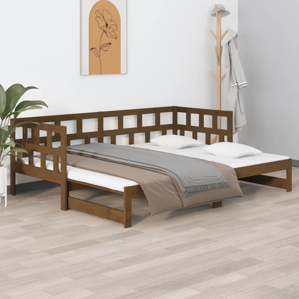 Daybed med udtræk 2x(90x190) cm massivt fyrretræ gyldenbrun