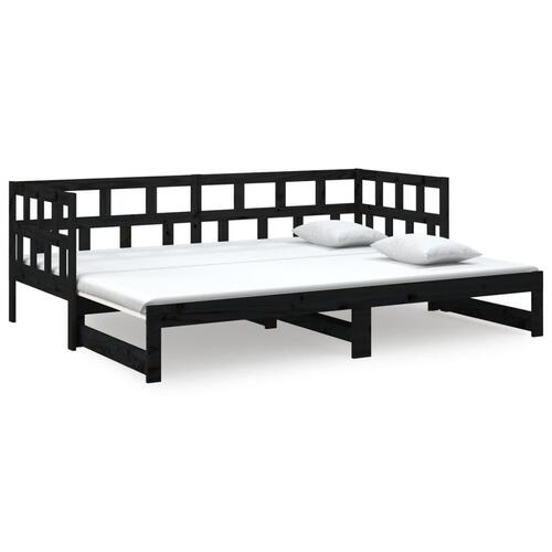 Daybed med udtræk 2x(90x190) cm massivt fyrretræ sort