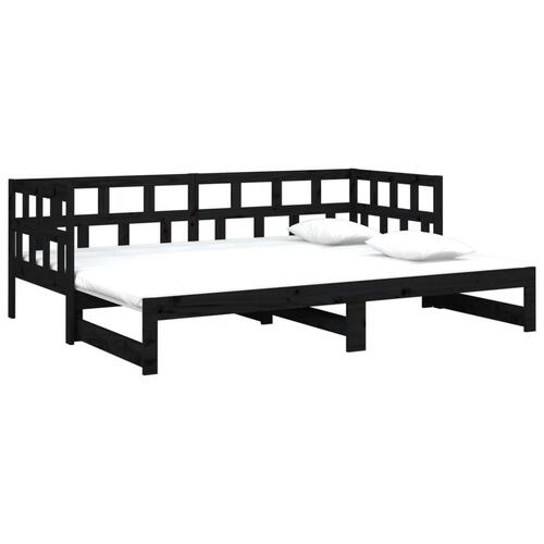 Daybed med udtræk 2x(90x190) cm massivt fyrretræ sort