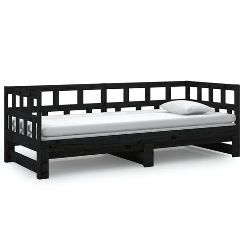 Daybed med udtræk 2x(90x190) cm massivt fyrretræ sort