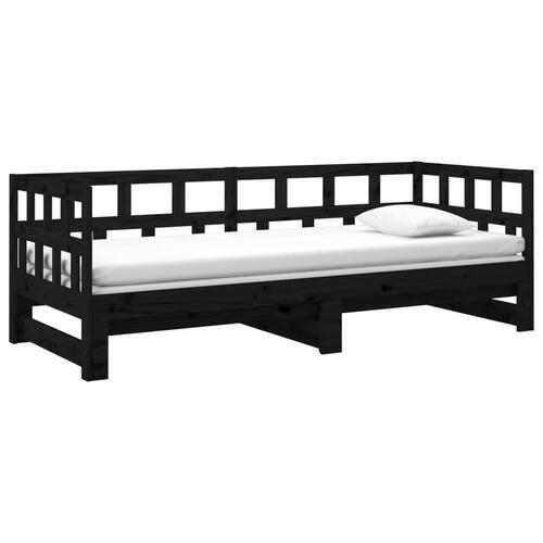 Daybed med udtræk 2x(90x190) cm massivt fyrretræ sort