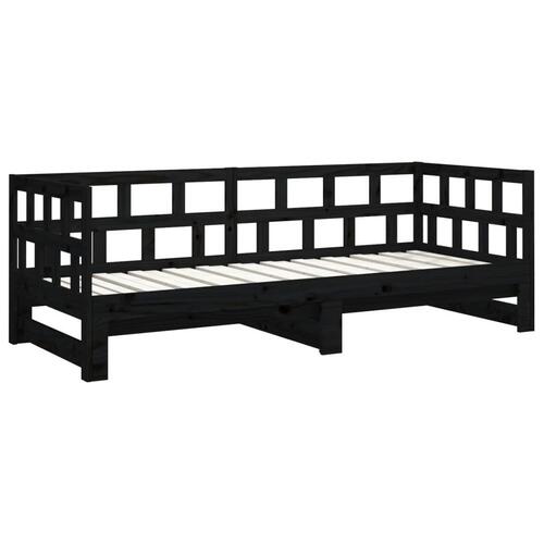 Daybed med udtræk 2x(90x190) cm massivt fyrretræ sort