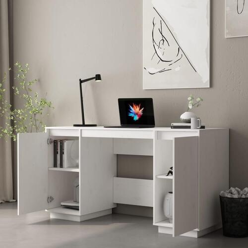 Skrivebord 140x50x75 cm massivt fyrretræ hvid