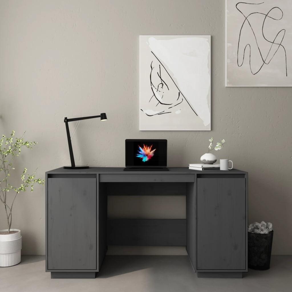 Skrivebord 140x50x75 cm massivt fyrretræ grå