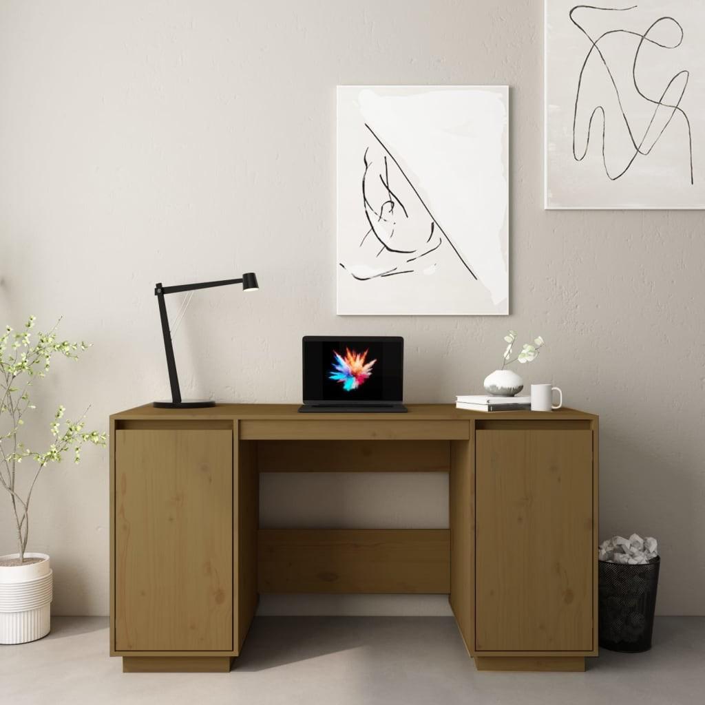 Skrivebord 140x50x75 cm massivt fyrretræ gyldenbrun